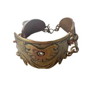 French Designer Brass Copper Cuff Bracelet Vintage Style Rare Size 7-9” Wrist